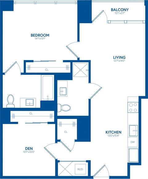 Floor plan for 2 beds, 2 baths, 913 sqft